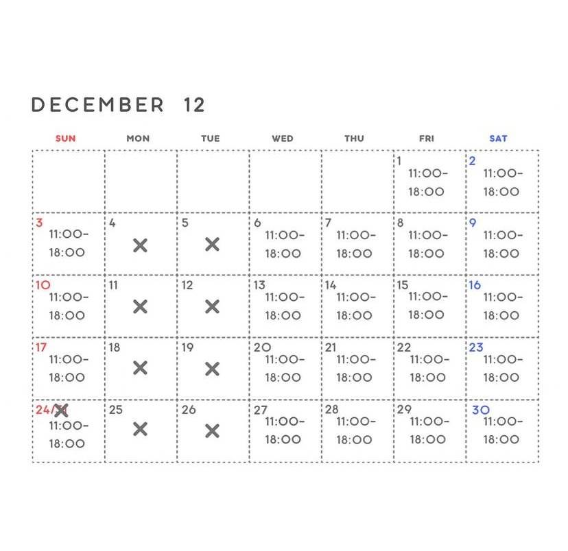 【K.L.I.M】12月の営業カレンダーです♪